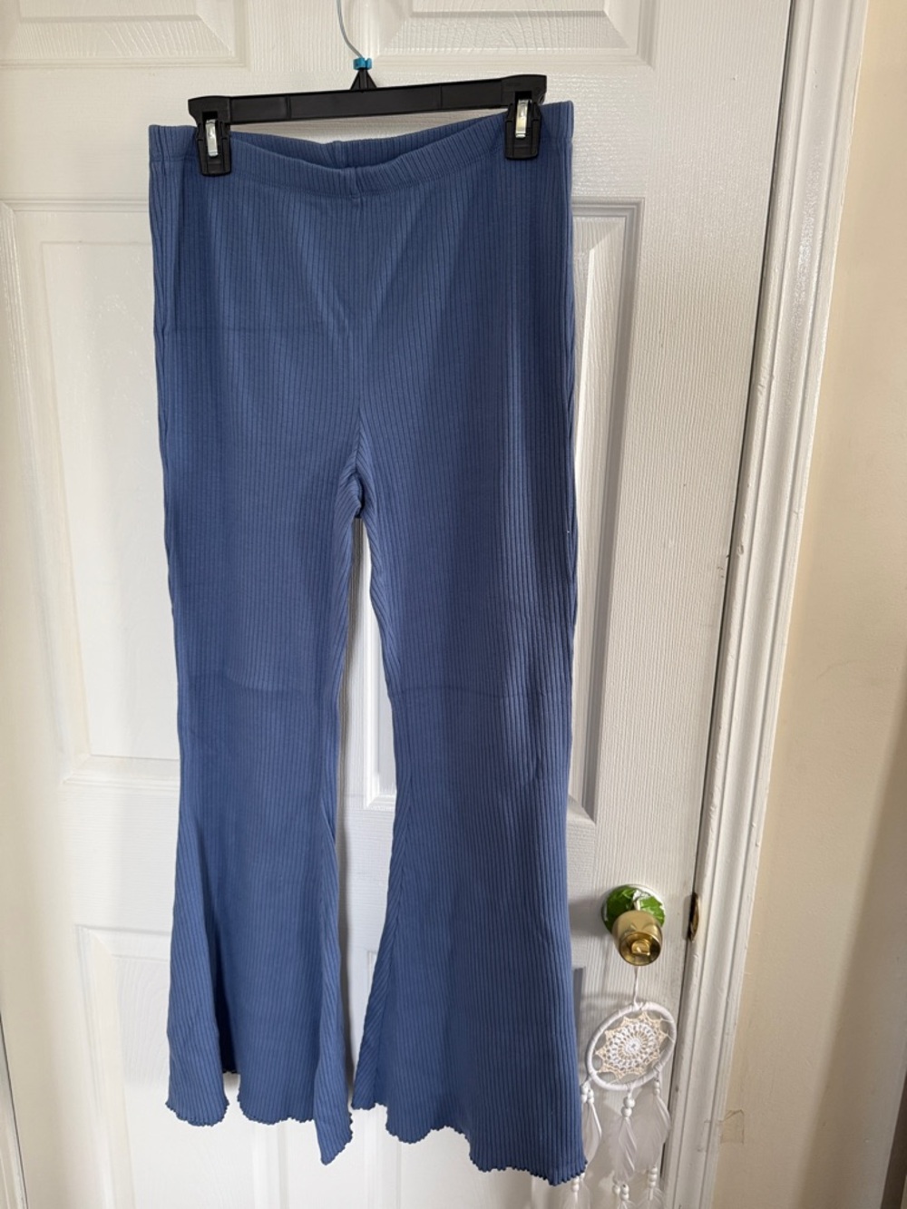 Aerie Ribbed Wide-Leg Knit Pants in Light Navy Blue